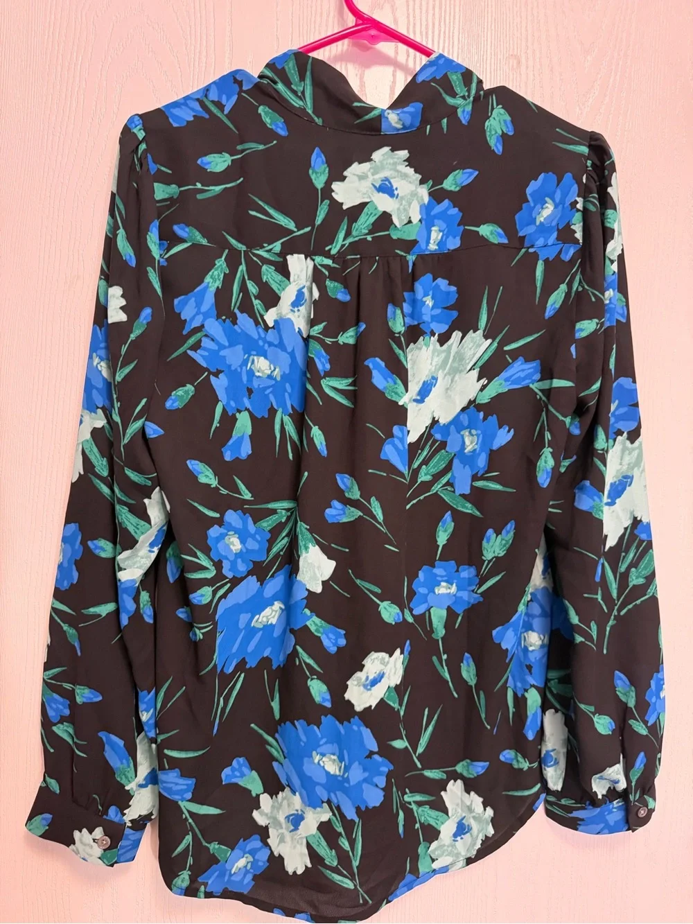 Women's Blue Floral Tie-Neck Blouse